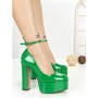 Pantofi cu Toc Gros si Platforma C-240 GREEN | STEPHAN