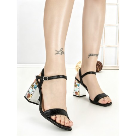 Sandale Dama cu Toc Gros LN-51 BLACK | STEPHAN
