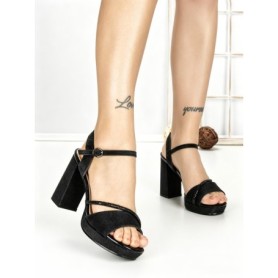 Sandale Dama cu Toc Gros si Platforma Y328-66 BLACK | FESTISIMO