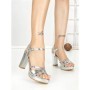 Sandale Dama cu Toc Gros si Platforma JJ23-15 SILVER | FESTISIMO