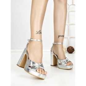 Sandale Dama cu Toc Gros si Platforma QQ-113 SILVER | STEPHAN