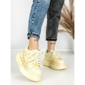 Pantofi Sport Dama din piele naturala 719-2 YELLOW | PANTOFUL