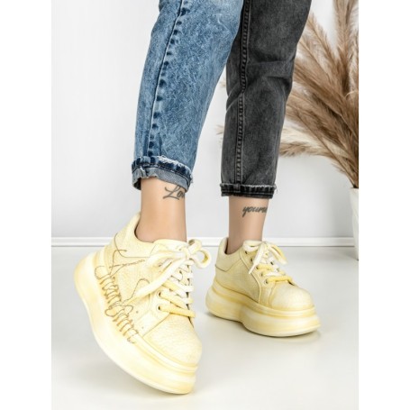 Pantofi Sport Dama din piele naturala 719-2 YELLOW | PANTOFUL