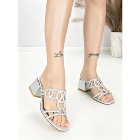 Sandale Dama cu Toc Gros QQ-169 SILVER | STEPHAN