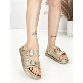 Papuci Dama cu Talpa Joasa BE-109 GOLD | BEUE SHOES