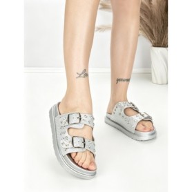 Papuci Dama cu Talpa Joasa BE-109 SILVER | BEUE SHOES