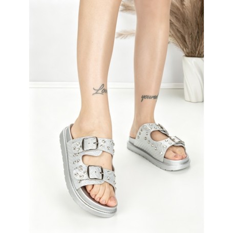 Papuci Dama cu Talpa Joasa BE-109 SILVER | BEUE SHOES