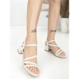 Sandale Dama cu Toc Gros BE-6009 WHITE | BEUE SHOES