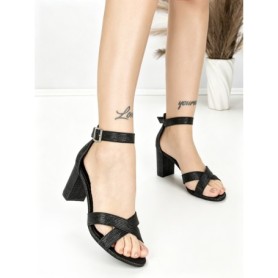 Sandale Dama cu Toc Gros BE-6055 BLACK | BEUE SHOES