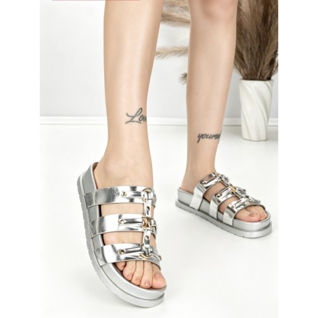 Papuci Dama cu Talpa Joasa BE-106 SILVER | BEUE SHOES