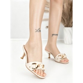 Papuci Dama cu Toc Subtire BE-9040 BEIGE | BEUE SHOES