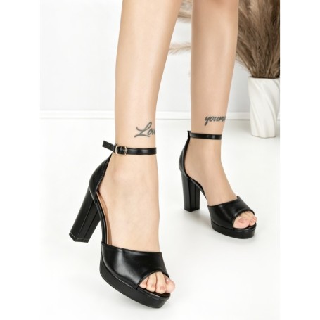 Sandale Dama cu Toc Gros si Platforma BE-6065 BLACK | BEUE SHOES