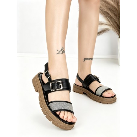 Sandale Dama cu Talpa Joasa TH-7 BLACK | STEPHAN