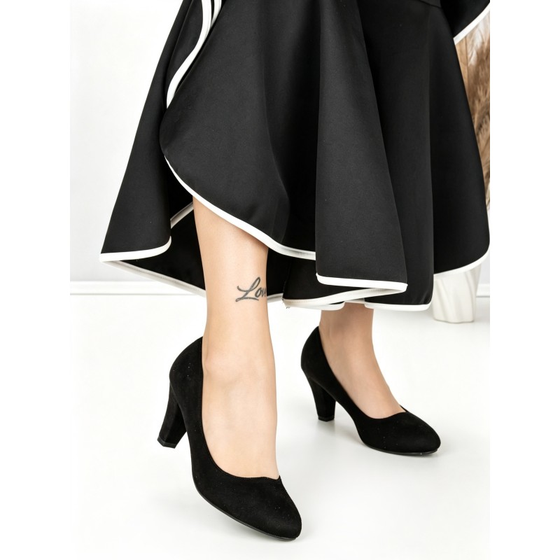 Pantofi cu Toc Gros J-89 BLACK | CHERIE