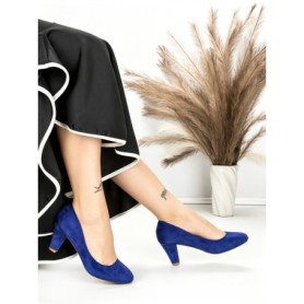 Pantofi cu Toc Gros J-89 DARK BLUE | CHERIE