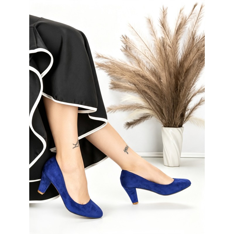 Pantofi cu Toc Gros J-89 DARK BLUE | CHERIE
