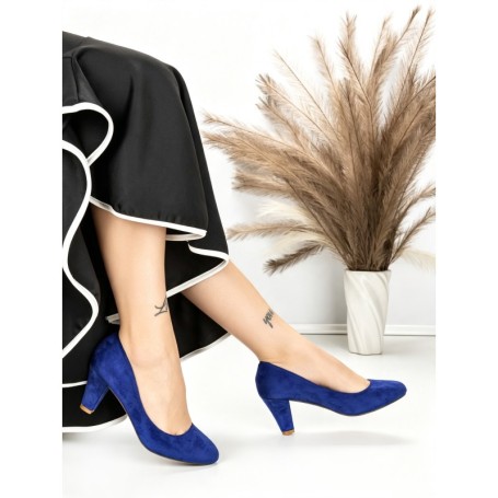 Pantofi cu Toc Gros J-89 DARK BLUE | CHERIE