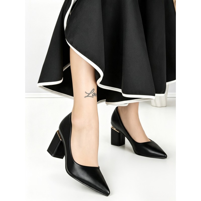 Pantofi cu Toc Gros J-221 BLACK | CHERIE