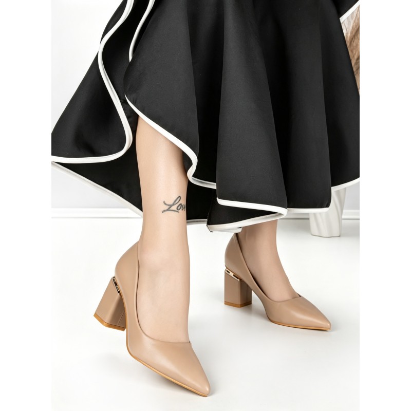 Pantofi cu Toc Gros J-221 NUDE | CHERIE