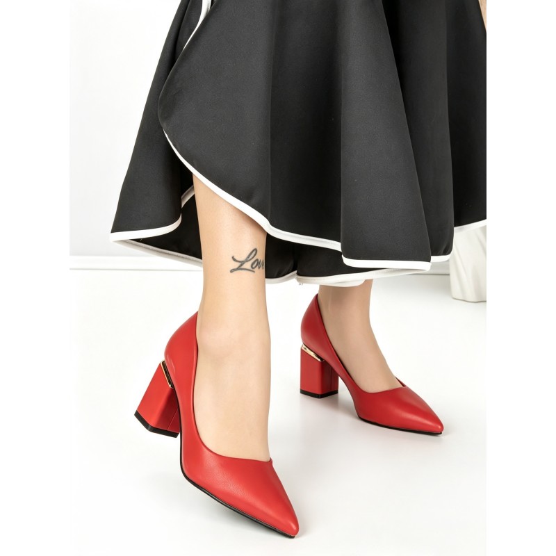 Pantofi cu Toc Gros J-221 RED | CHERIE