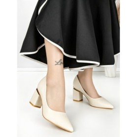 Pantofi cu Toc Gros J-221 BEIGE | CHERIE