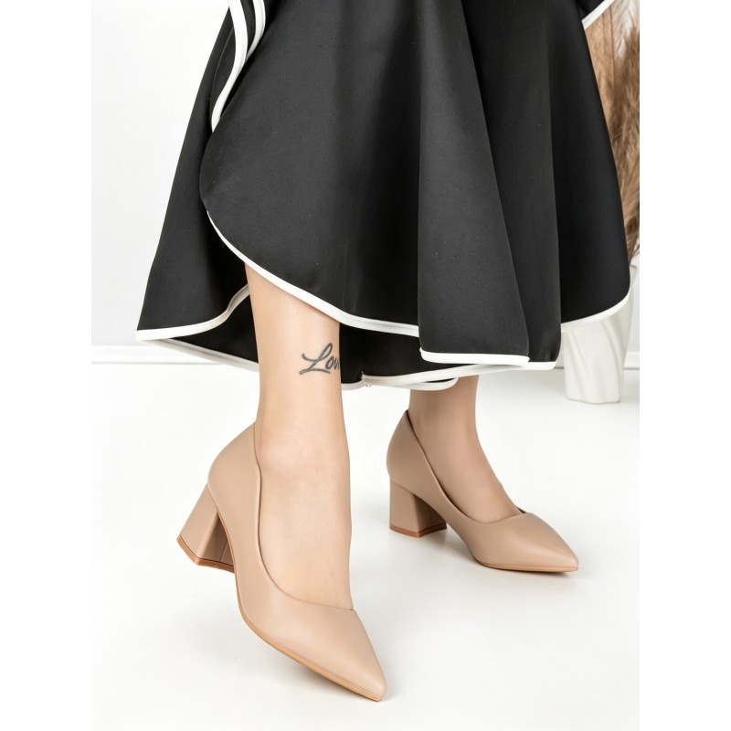 Pantofi cu Toc Gros J-56A APRICOT | CHERIE