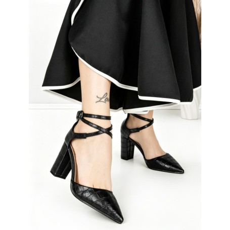 Pantofi cu Toc Gros 7063 BLACK | BEUE SHOES