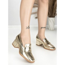 Pantofi cu Toc Gros L72168E GOLD | ABLOOM
