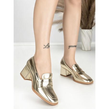 Pantofi cu Toc Gros L72168E GOLD | ABLOOM