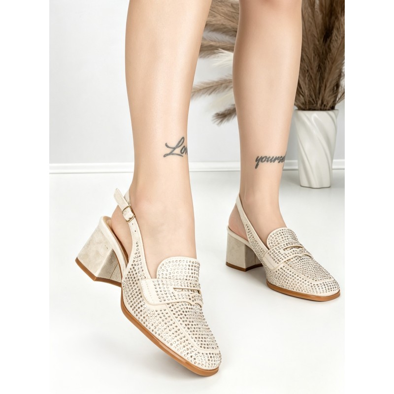 Pantofi cu Toc Gros L8576G BEIGE | ABLOOM