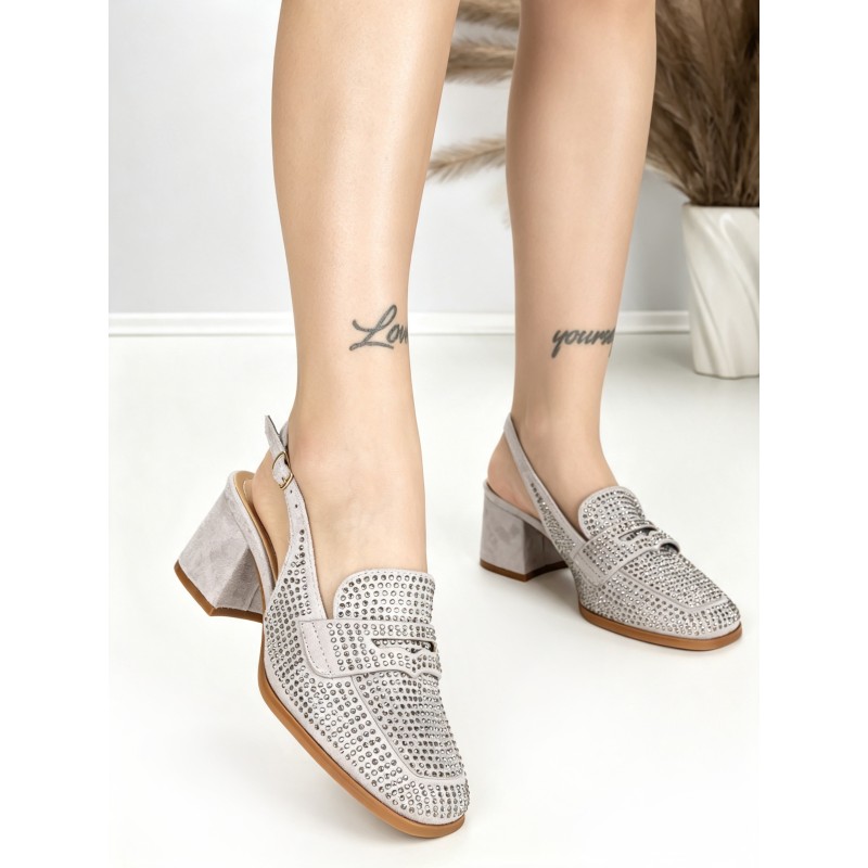 Pantofi cu Toc Gros L8576G GREY | ABLOOM