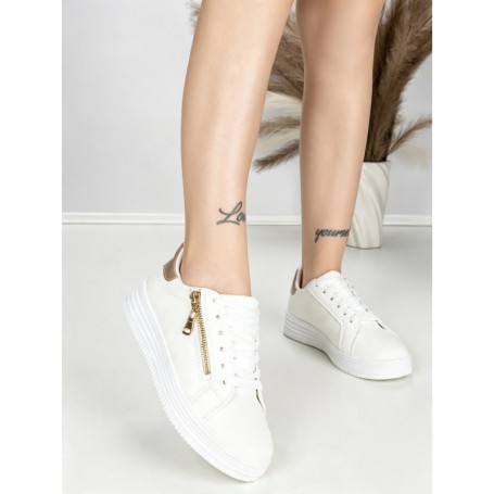 Sneakers Dama BK-56-7 WHITE-CHAMPAGNE | ABLOOM