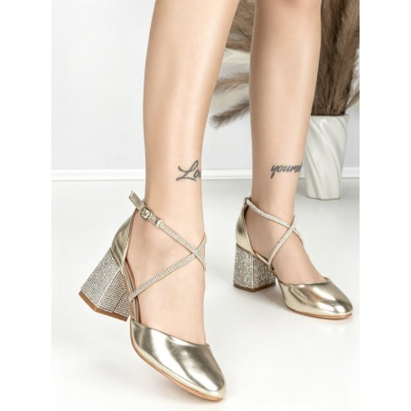Sandale Dama cu Toc Gros 6XKK19 LIGHT GOLD | MEI