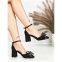 Sandale Dama cu Toc Gros 6XKK18 BLACK-GUNCOLOR | MEI