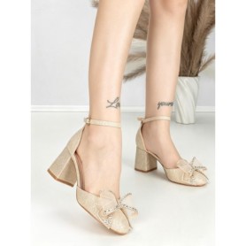 Sandale Dama cu Toc Gros 6XKK18 LIGHT GOLD | MEI