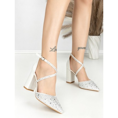 Sandale Dama cu Toc Gros 6YXD11 WHITE | MEI