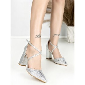 Sandale Dama cu Toc Gros 6YXD11 SILVER | MEI