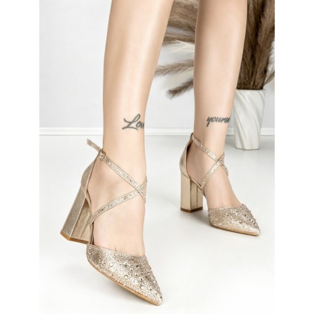 Sandale Dama cu Toc Gros 6YXD11 LIGHT GOLD | MEI