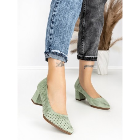 Pantofi cu Toc Gros JM881 GREEN | ANNALISE