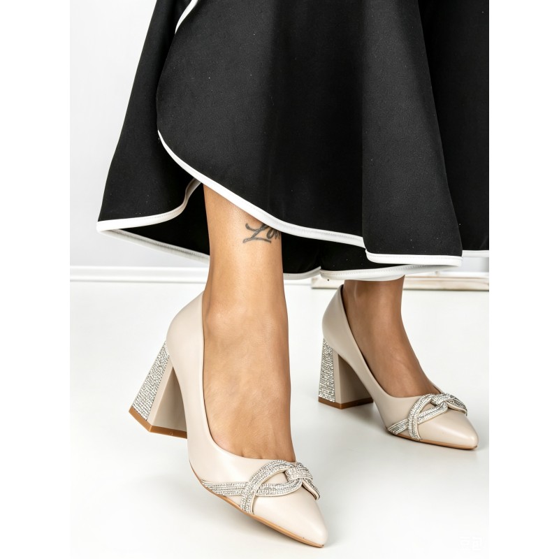 Pantofi cu Toc Gros DD89933 BEIGE | ABLOOM