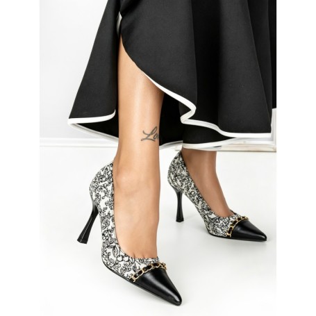 Pantofi Stiletto SY-12 BLACK-WHITE | ABLOOM