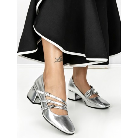 Pantofi cu Toc mic 77-557 SILVER | CM