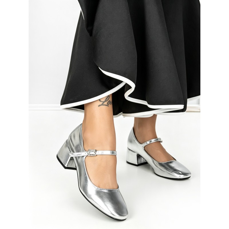 Pantofi cu Toc mic 77-554 SILVER | CM