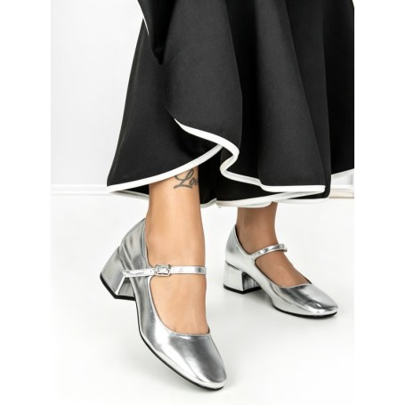 Pantofi cu Toc mic 77-554 SILVER | CM