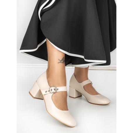 Pantofi cu Toc Gros 77-558 BEIGE | CM