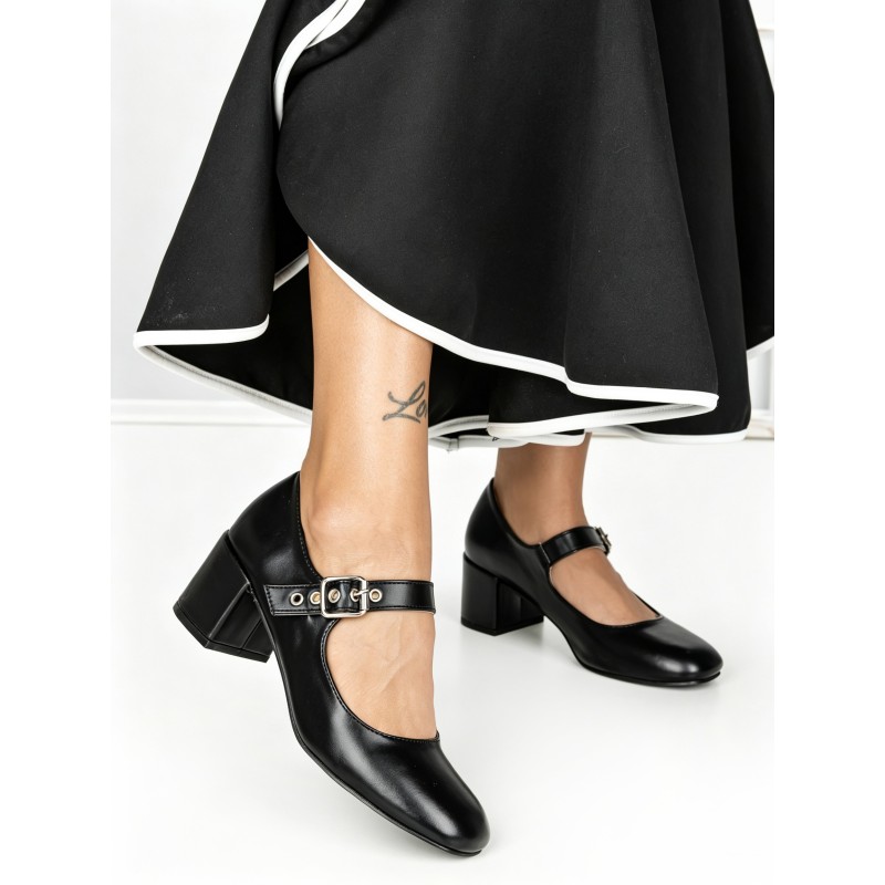 Pantofi cu Toc Gros 77-558 BLACK | CM