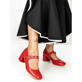 Pantofi cu Toc Gros 77-558 RED | CM