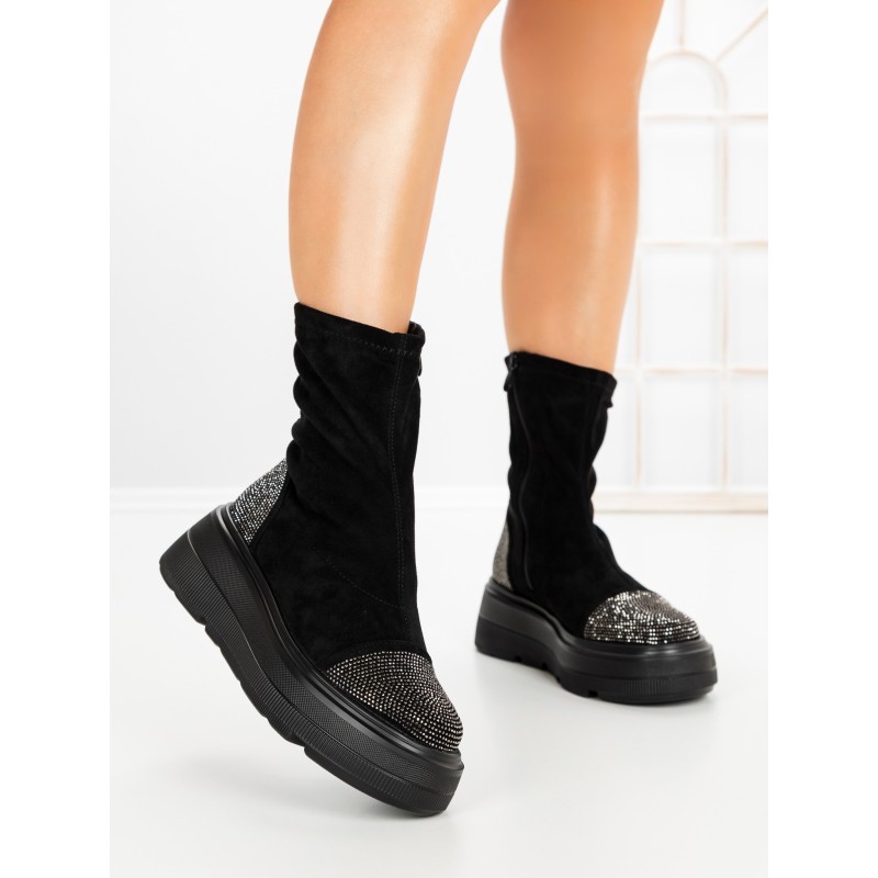 Ghete Dama cu Platforma 5AH66 BLACK-GUNCOLOR | MEI