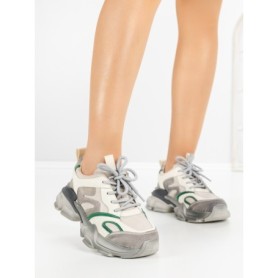 Pantofi Sport Dama din piele naturala Y5786 CREAM-GREEN | ADVANCER