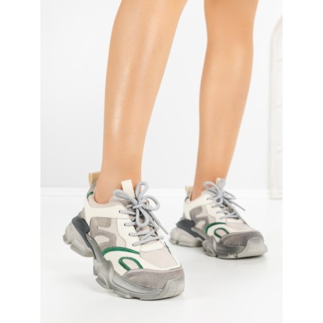 Pantofi Sport Dama din piele naturala Y5786 CREAM-GREEN | ADVANCER
